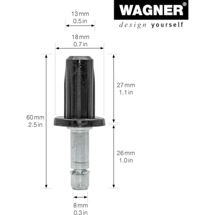 WAGNER Stift + Einschlaghülse 2tlg. - Ø 13/18/8 mm, Höhe 27/26/60 mm, Stahl verzinkt / Kunststoff, für Möbelrolle / Möbelgleiter mit Aufnahme 8 mm - Set aus massivem Industriestahl, patentiertes Wagner Norm-System – Bild 2