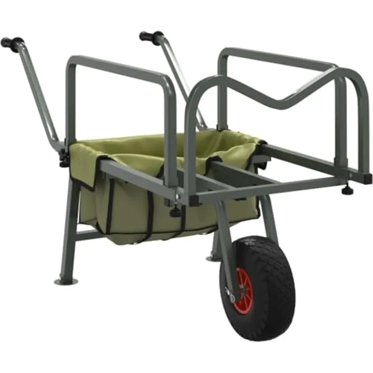 vidaXL Angelwagen Grün, Handwagen aus pulverbeschichtetem Stahl mit Rad für Angeln und Campen