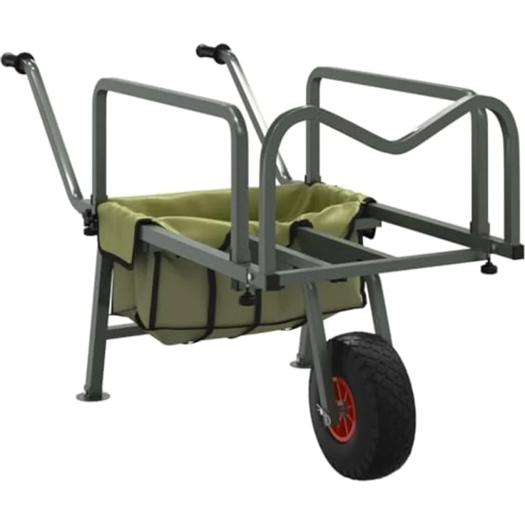 vidaXL Angelwagen Grün, Handwagen aus pulverbeschichtetem Stahl mit Rad für Angeln und Campen – Bild 1