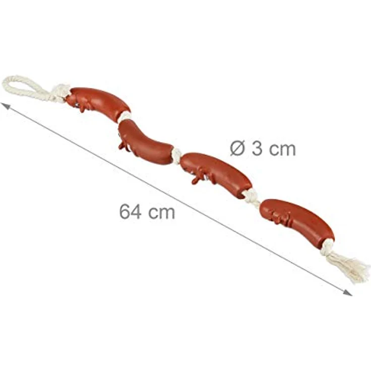 Relaxdays Hundespielzeug Wurst, 65 cm lang, rot-weiß, robust & leise, für kleine & mittlere Hunde – Bild 4