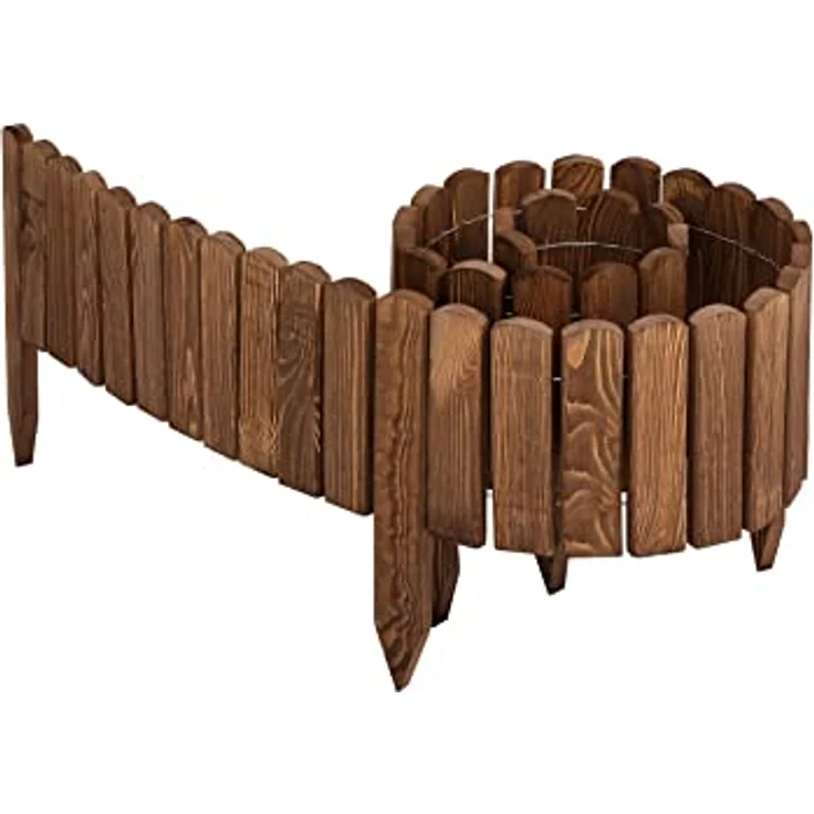 Garronda Beeteinfassung Holz Rollzaun Gartenzaun imprägniert Flexibler Rollborder Rasenkante Palisade Umzäunung für Garten Länge: 200 cm GD-0046 (Dunkelbraun, Höhe: 10 cm) – Bild 1