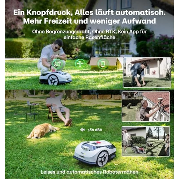 RoboUP Raccoon 2 SE, Rasenmäher Roboter ohne Begrenzungskabel, KI-gesteuert, max. 600㎡, 5Ah Schnelllade-Akku, App-Steuerung, 3-8cm Schnitthöhe, 20° Steigung, flüsterleise 56 dB – Bild 3