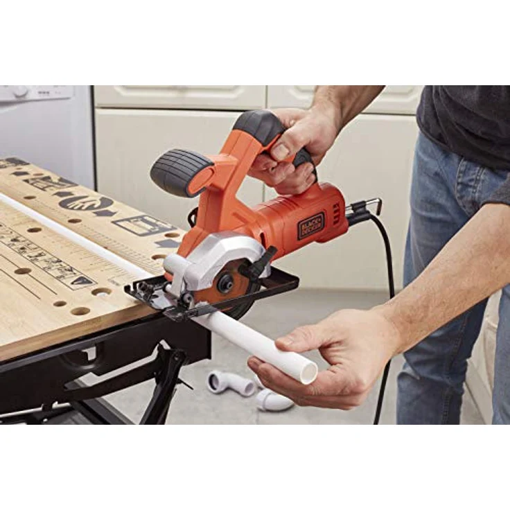 Black+Decker BES510-QS Kompakt-Handkreissäge (400 Watt, mit Zweithandgriff, werkzeuglose Schnitttiefenverstellung, Staubabsaugvorrichtung, inkl Grob und 1x Feinsägeblatt) – Bild 9