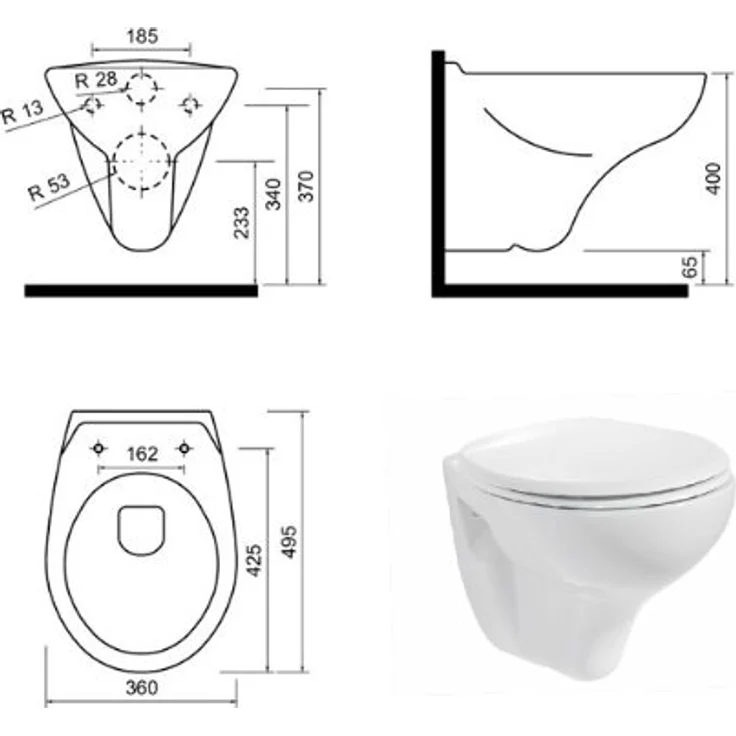 Creavit Tiefspül-WC TP320-00CB00E-0000, Hänge-WC mit Taharet-Düse (Bidet), weiß, aus Sanitärkeramik – Bild 2