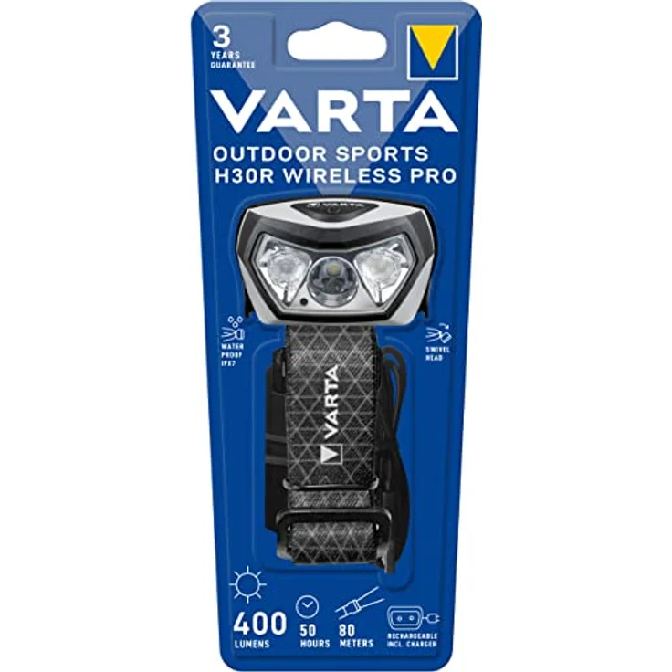 VARTA Stirnlampe LED, wiederaufladbare Kopflampe, Outdoor Sports H30R Wireless Pro, kabelloses Laden, wasserdicht, schwenkbarer Kopf, Dimmfunktion, ideal für Camping, Joggen, Wandern – Bild 2
