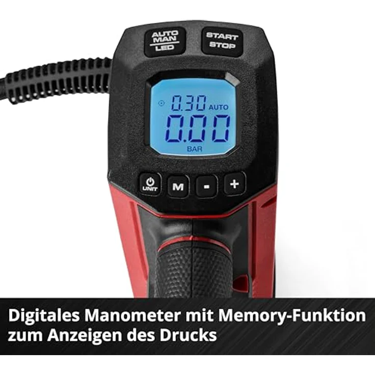 Einhell Akku-Autokompressor CE-CC 18/23 D Li-Solo, kabelloses Aufpumpgerät mit digitalem Manometer und Speicherfunktion für bis zu 4 Druckwerte, max. 11 bar – Bild 7