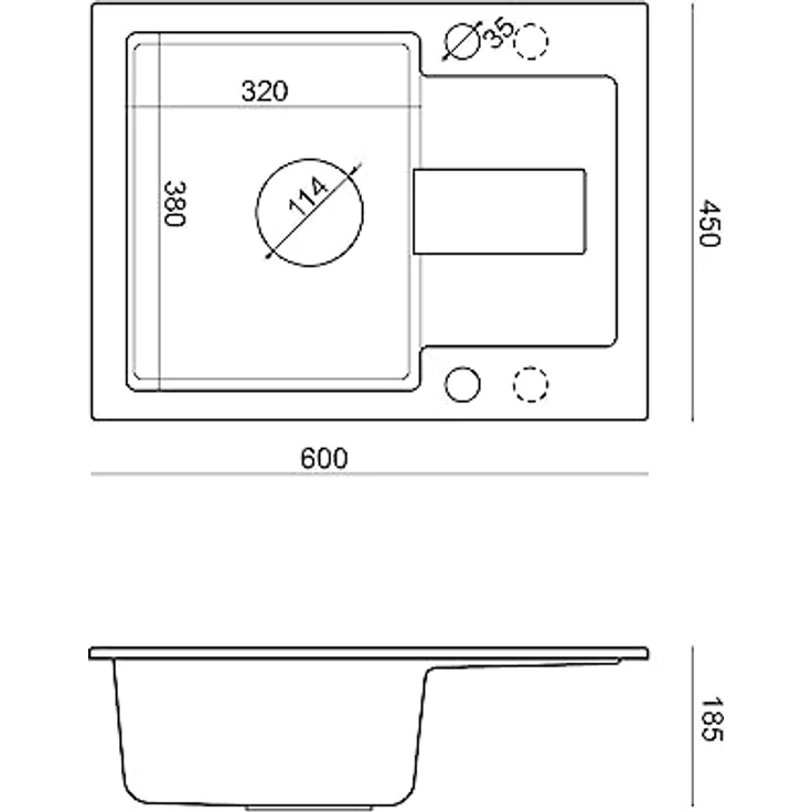 QUADRON Christian 116, 1-Becken Küchenspüle aus Granit (GraniteQ), beige, 60 x 45 x 18,5 cm mit Siphon – Bild 3
