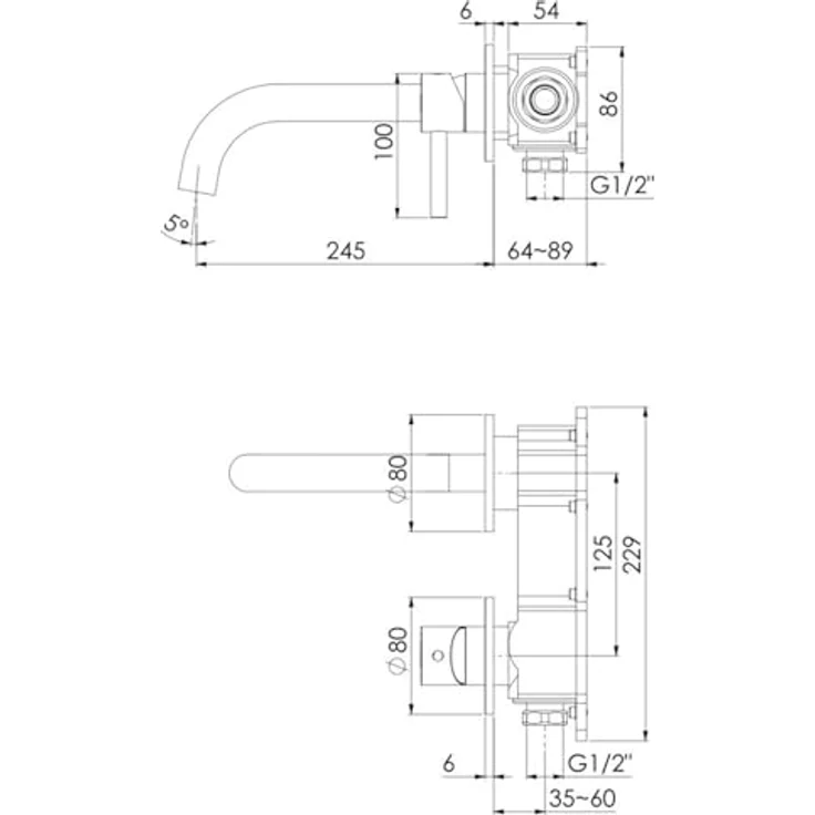 OTTO Steinberg Serie 100 Wannenarmatur, Unterputzarmatur mit Keramikkartusche, Wandmontage, Ausladung 245 mm – Bild 2