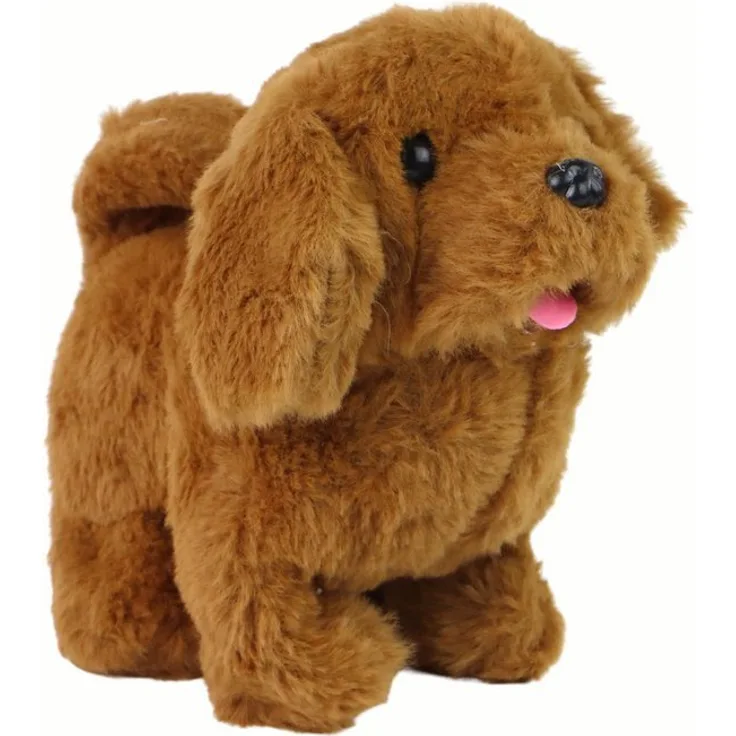 LEAN Toys Interaktives Tier-Intelligenzspielzeug Hund, Spielzeughund mit Soundeffekten, braun, 17 cm