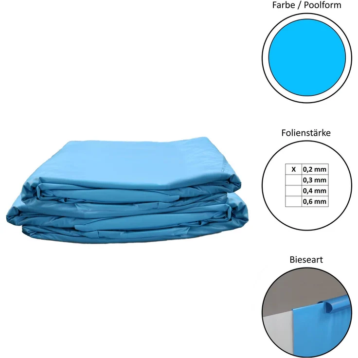 Waterman Poolfolie Ersatzfolie rund verschiedene Größen 300x90cm - Dicke 0,2mm - overlap, blau