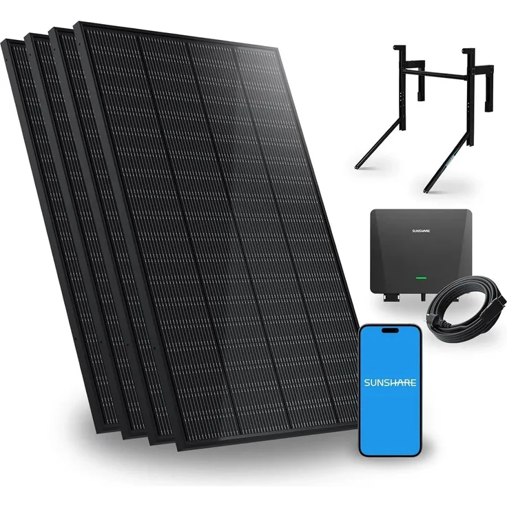 Sunshare SUNSHARE Ray 800W Balkonkraftwerk, PV Komplettset mit Halterung für Betonbalkon, werkzeuglose Installation, 200 W Solarmodule