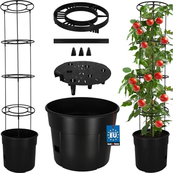 KOTARBAU® Tomatenturm 153 cm, Tomatentopf mit anpassbaren Rankhilfen, 28 L Fassungsvermögen, Schwarz Kunststoff, für Tomaten und Gemüse – Bild 1