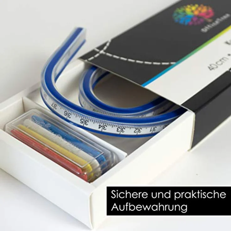OfficeTree Flexibles Kurvenlineal 40 cm - 16 Zoll - Kurvenlineal Schneiderbedarf - Kurvenlineal Flexibel Nähen & Zeichnen mit perfektem Werkzeug - Flexibles Lineal inkl. 4x Kreide – Bild 3