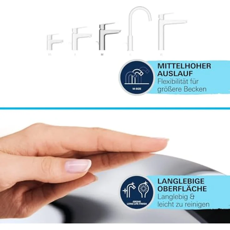 Grohe QuickFix Start Waschtischarmatur, ein Loch, herausziehbarer Auslauf, Metallhebel, Chromoberfläche, EcoJoy 5,7 l/min – Bild 8