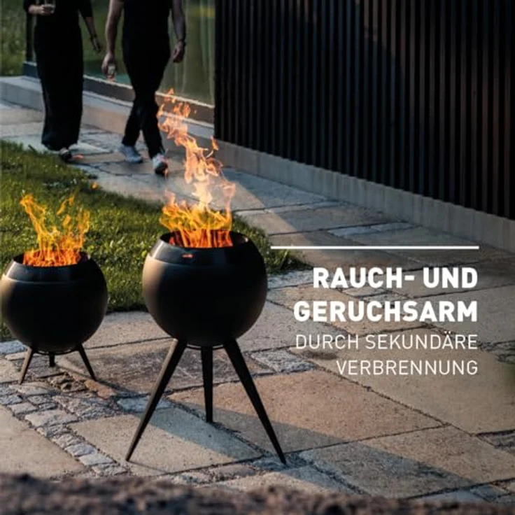 höfats Moon 45 All Black, Feuerschale mit hohem Fuß, raucharmem Feuerkorb, Holzvergaser-Technologie, ⌀ 45 cm, emailliert – Bild 3