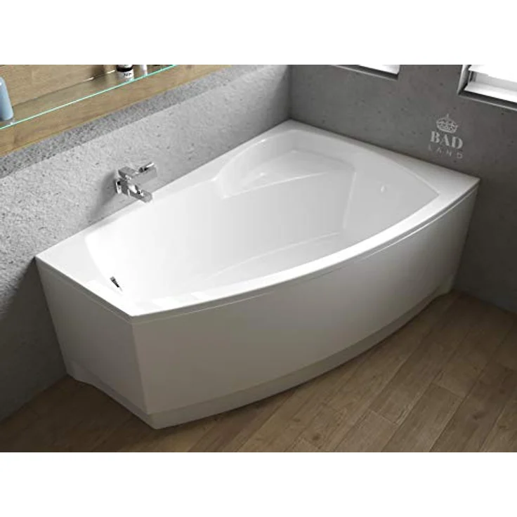 Polimat BADLAND Badewanne FRIDA Eckbadewanne 150x90 cm, Weiß, inkl. Acrylschürze, Füße und Chrom Automatik Ablaufgarnitur, Komplettset 4in1, Made in EU – Bild 2