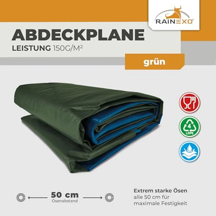 Bio Green Rainexo Abdeckplane Power Plane Planen 10x15m Grün-Blau RX15010X15GB – Bild 3