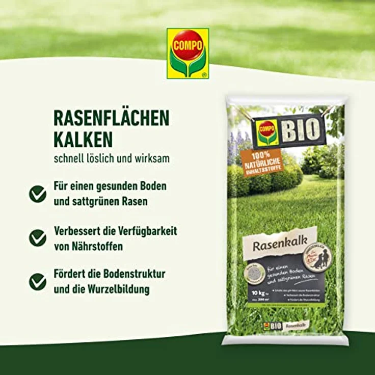 Compo BIO Rasenkalk 10 kg, natürlicher pH-Wert Regulator für gesunden Rasen – Bild 2