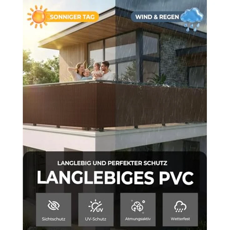 paramondo PVC Sichtschutzmatte 60 x 500 cm, Dreifache Verstärkung für Garten und Terrasse, wetterfest mit strukturierter Oberfläche, Braun – Bild 4