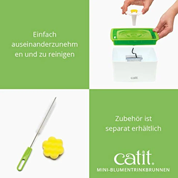 Catit 43735W Flower Fountain MINI, Blumentrinkbrunnen Mini für Katzen, 1,5L, weiß/grün – Bild 5