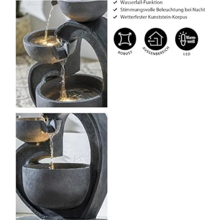 Dehner Gartenbrunnen Heart, ca. 72.5 x 45.5 x 32.5 cm, Polyresin, grau – Bild 4