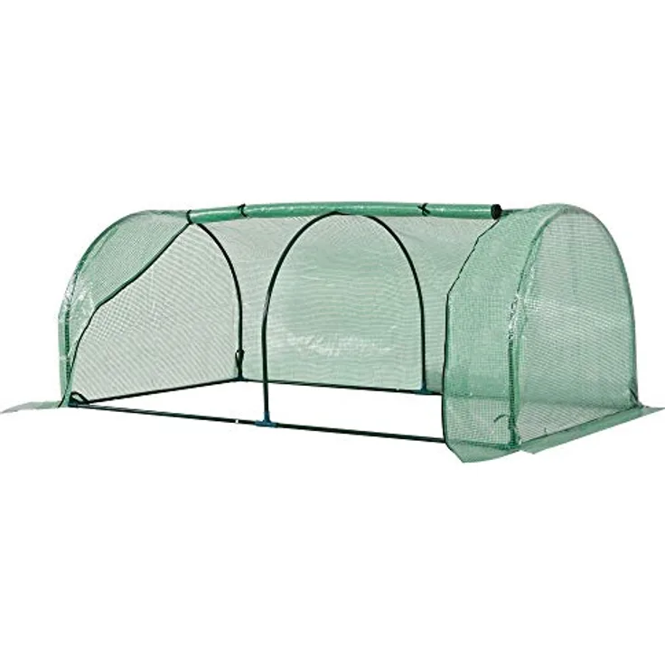 Outsunny Gewächshaus mit Rollfenster winterfest Foliengewächshaus aus Stahl wasserabweisend Treibhaus für Balkon Garten Tomatenhaus mit UV schutz 200x100x80cm Tomatengewächshaus für Gemüse Blumen Grün