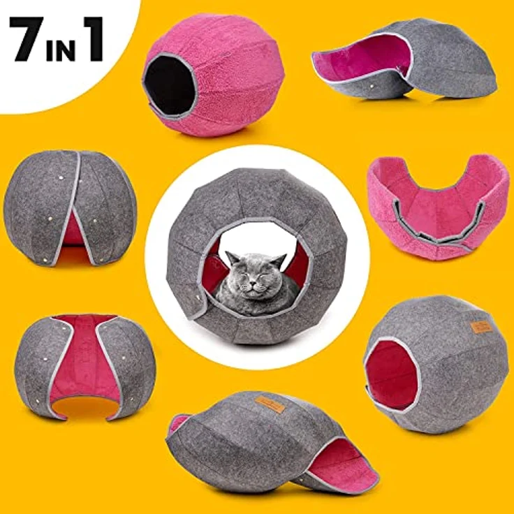 COFI 1453 Katzenliege Einstellbarer Katzenkorb langlebig Pink/Grau – Bild 2