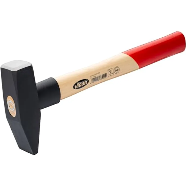ViGOR Schlosserhammer V2662-1000 1000g Hammerkopf, Hickoryholzgriff mit Gummi-Schlagschutz, Länge 360 mm