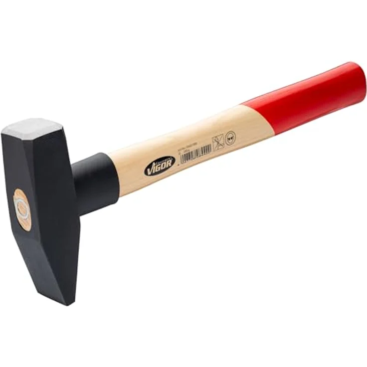 ViGOR Schlosserhammer V2662-1000 1000g Hammerkopf, Hickoryholzgriff mit Gummi-Schlagschutz, Länge 360 mm – Bild 1