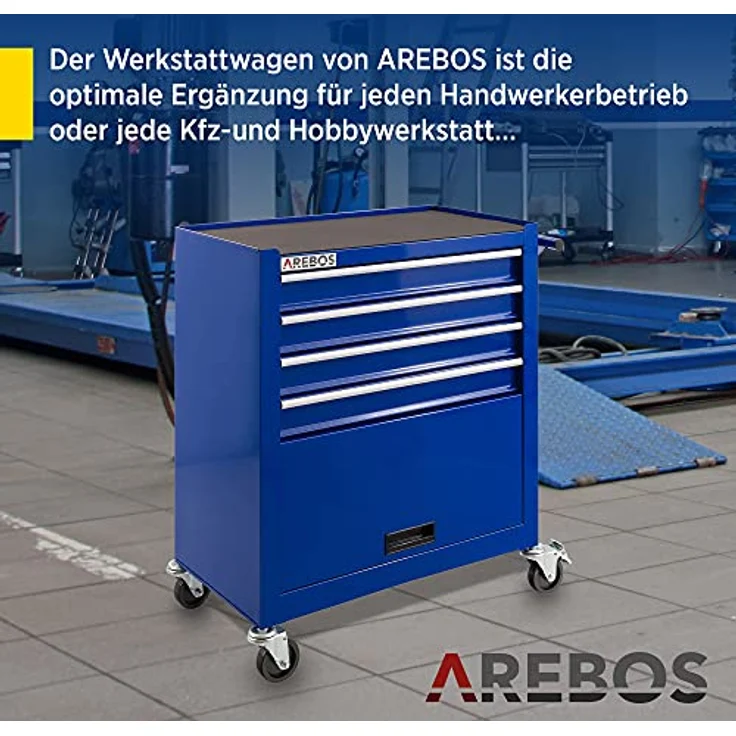 Werkstattwagen Werkzeugwagen Rollwagen Toolbox 4 Schubladen kugelgelagert - blau - Arebos – Bild 2