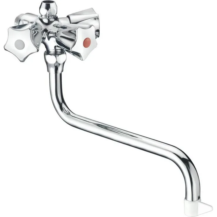 CORNAT Spültisch-Wandarmatur Duolux Niederdruck, chrom, schwenkbarer S-Auslauf, Aufputz-Wandmontage, Messing