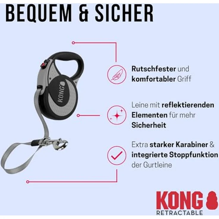 KONG ausrollbare Hundeleine in 5m Länge I Für sehr große & Starke Hunde bis 70kg I Größe XL I Hochwertige Rollleine mit Break & Lock System in blau I Leine mit Softgriff & reflektierendem Gurt – Bild 3