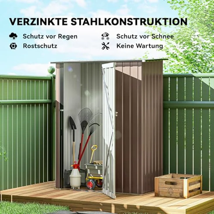 Outsunny Metall Gerätehaus 1,07 m² mit Pultdach, abschließbare Tür, wetterfest, braun, für Garten und Outdoor – Bild 3