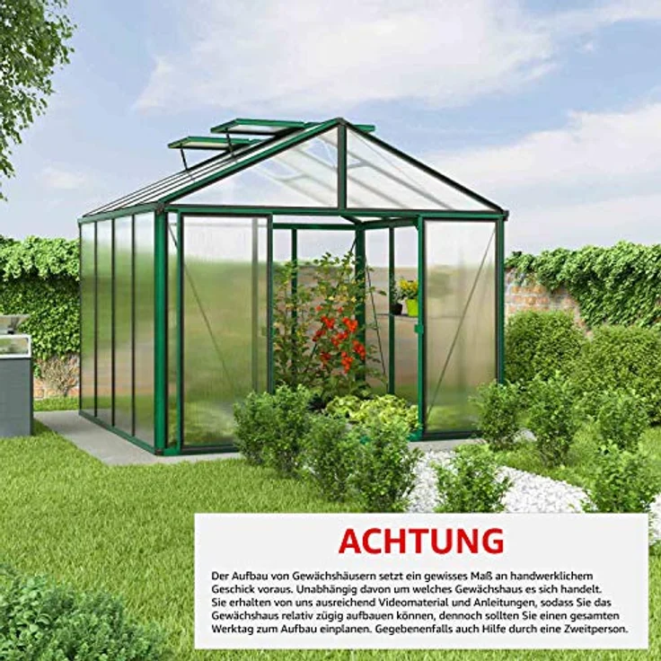 GFP Gewächshaus Asteria 22 Premium 311x311 cm mit integriertem Fundament 16 mm Doppelstegplatten, Farbe Moosgrün - Made in Austria – Bild 2