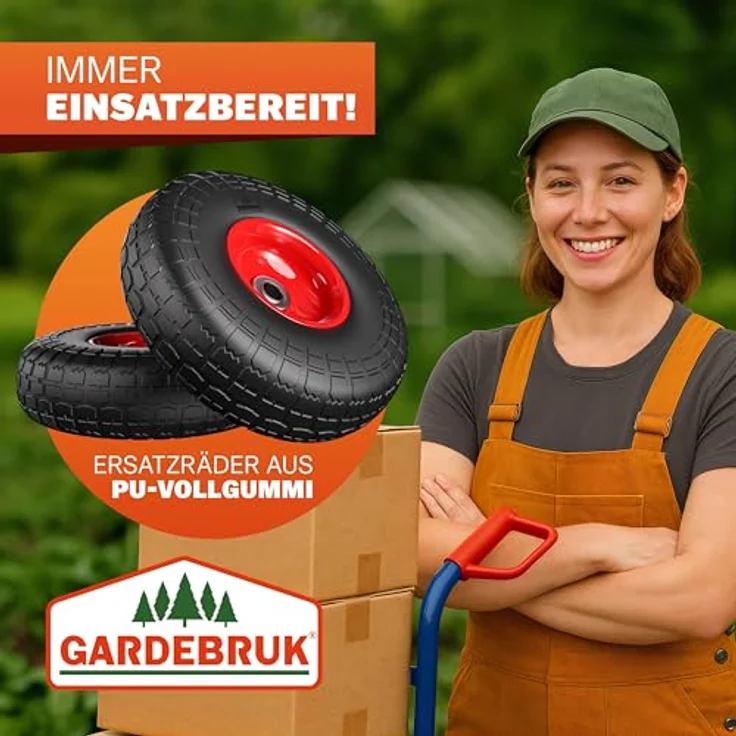 Gardebruk Sackkarre Ersatzrad 2er Set, pannensichere PU Reifen mit pulverbeschichteten Stahlfelgen, schwarz/rot, bis 200 kg belastbar – Bild 9