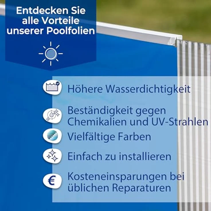 Gre Pools Runde Poolfolie, Ø4,60m x H: 1,20m, einfache Installation mit Überlappungssystem, UV-beständig, blau – Bild 7