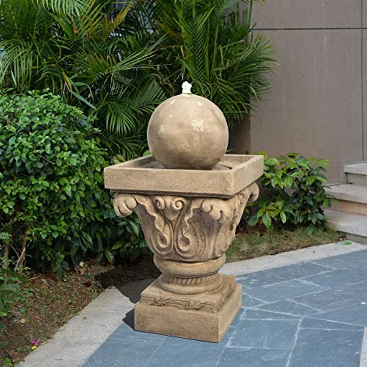 Teamson Home Garden Wasserspiel mit Lichtern, Outdoor-Kugel, traditioneller Wasserbrunnen und Pumpe, Indoor-Kaskaden-Zen-Wasserfall-Ornament, Terrassendekoration