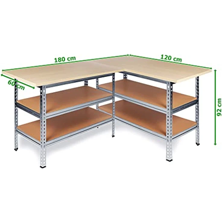 ONDIS24 Werkbank Werkstatt Ecklösung »Sparfuchs«, 2-tlg, 180 x 120 x 85 cm, bis 320 kg belastbar, 25 mm Arbeitsplatte – Bild 2