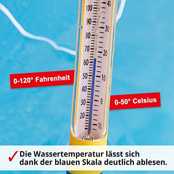 HECHT Poolthermometer mit Hai Motiv, schwimmendes Thermometer für Pool, Whirlpool und Teich, bruchfest, mit Befestigungsband, Celsius & Fahrenheit Skala – Bild 6
