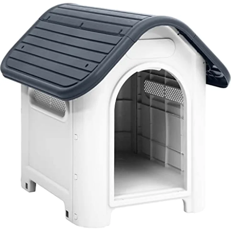 vidaXL Hundehütte Grau 59x75x66cm Polypropylen Hundehaus Hundehöhle Hundebett mit belüftetem Dach und erhöhtem Boden – Bild 1