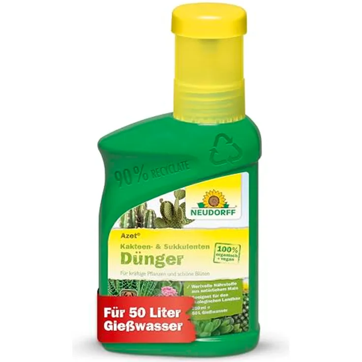 Neudorff Azet Kakteen- & SukkulentenDünger, Bio Dünger 250 ml für 50L Gießwasser, 100 % organisch und vegan mit Dosierbecher