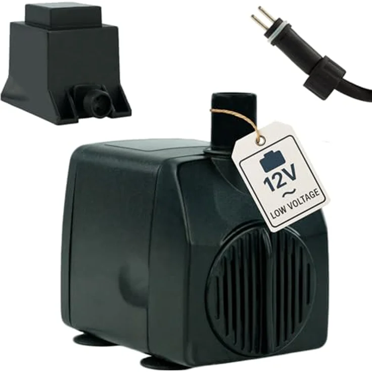 KERRY Wasserspiel-Pumpe 12 V – 750 L/H | nur 10 Watt | 7m Kabel | 140 cm Förderhöhe | Teichpumpe | Wasserpumpe | Springbrunnen-Pumpe | KEP750L, Schwarz – Bild 2