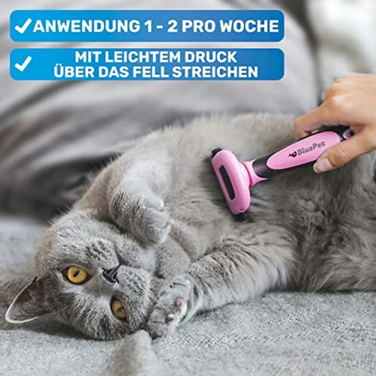 BluePet "UnterwollGlück" - Bis zu 90% weniger lose Haare - Kurzhaar Hunde & Katzen Bürste ideal zum Fellwechsel - Entfernung der Unterwolle & Pflege des Deckhaars – Bild 4