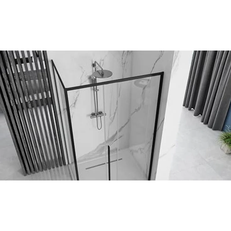Rea SOLAR SCHWARZ Duschkabine, 90x90x195 cm, transparentes gehärtetes Sicherheitsglas 6 mm, Schiebetür, ohne Duschwanne, schwarz – Bild 4