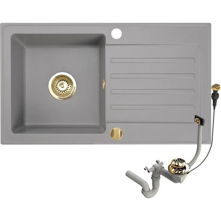 Faizee Möbel Granitspüle Küchenspüle inkl. Siphon Set 75x45, Rechteck, Grau, hitzebeständig bis 280°C