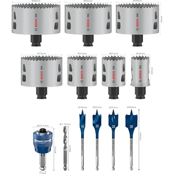 Bosch 13x PRO Multi Material Power Change Plus Lochsäge-Set – L-Boxx, für Weichholz, Trockenbauwand, Ø 32, 41, 51, 73, 76, 83, 86 mm, Professional Zubehör Bohrmaschine/Schrauber – Bild 2