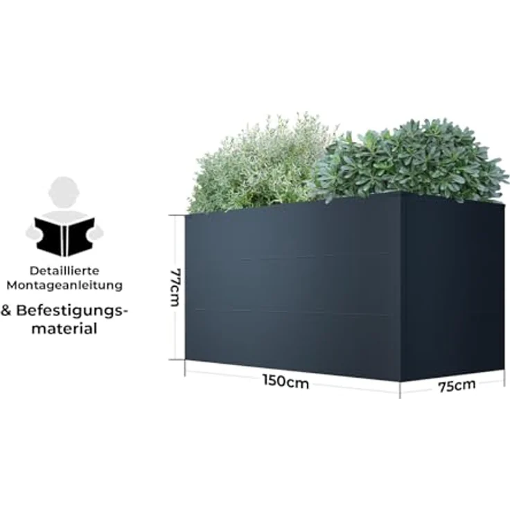 Metzler Hochbeet für den Garten – Stahl in Anthrazit | Witterungsbeständiges Metall-Gartenbeet, Pflanzenbeet, Blumenhochbeet | 150 x 75 x 77 cm – Bild 2
