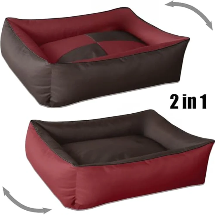 BedDog 2in1 Hundebett MAX Quattro, großes Hundekörbchen aus Cordura, waschbares Hundebett mit Rand, Hundesofa für drinnen, draußen, XXL, Sultan, braun-rot – Bild 2