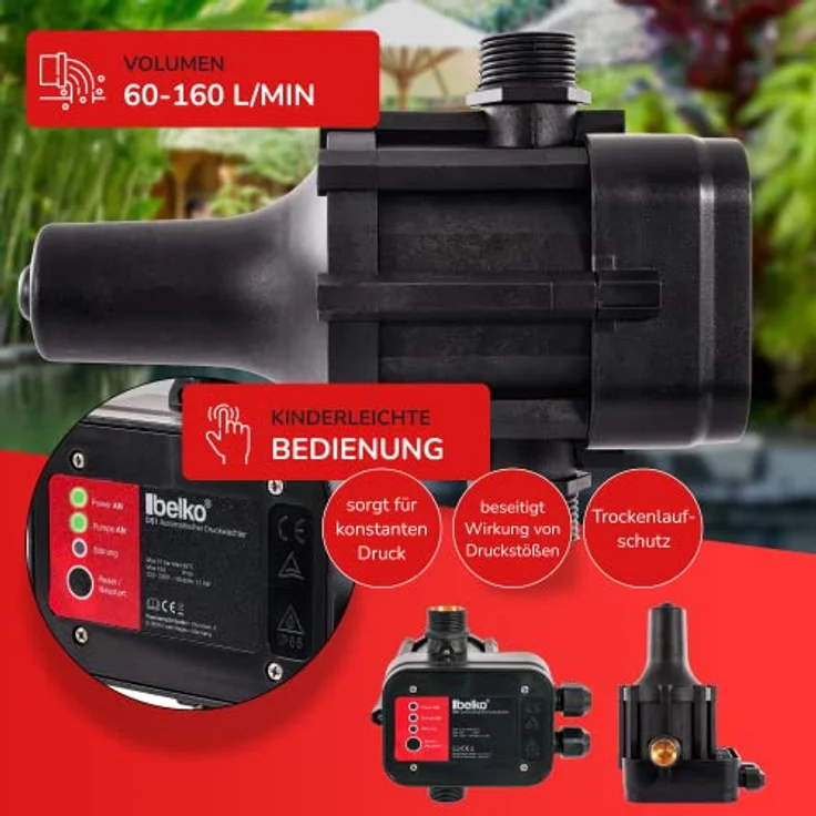 BELKO Druckwächter Druckschalter für Wasserpumpen, mit Kabel bis 10 Bar, Gartenbewässerung elektronische Pumpensteuerung Hauswasserwerk Trockenlaufschutz, IP65 - 10 bar - mit Kabel, in Grau – Bild 3