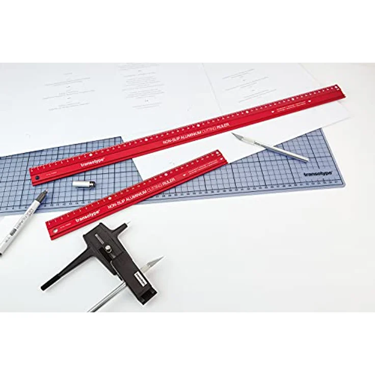 Schneide-Lineal 60 cm lang, aus Aluminium im knalligen Rot, rutschfest, robust, mit besonders gerader Schneidekante – Bild 3